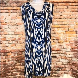 Calvin Klein Blue White Black Drape Neck Dress